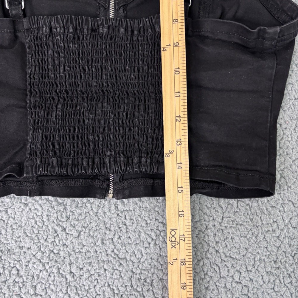 Guess Crop Top Bustier XL Black Cami Denim Zip Front Smocked Back Minimalist - Picture 9 of 9